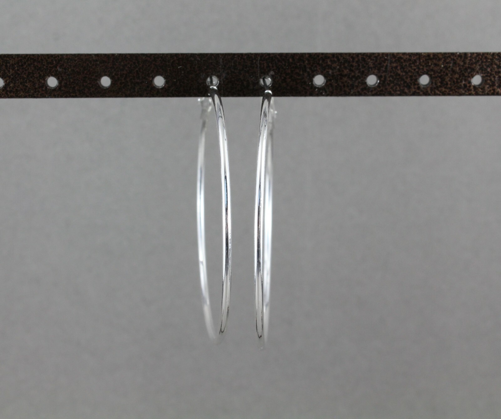 Silver hoop earrings thin skinny hoops 2.25″ wide 2mm wire leverback medium size
