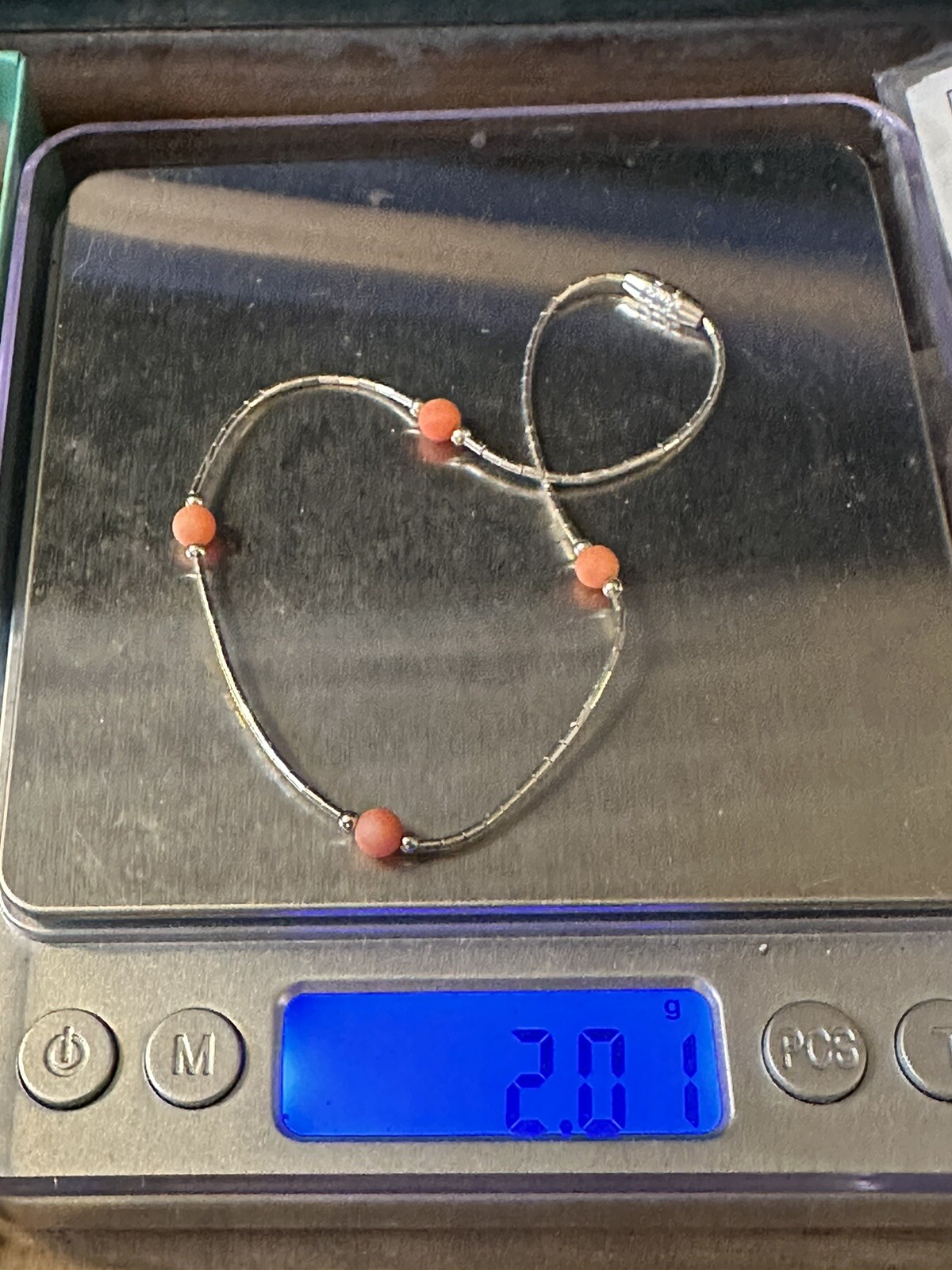 Vintage Orange Aventurine 925 Liquid Sterling Silver Bead Anklet 9.5 In