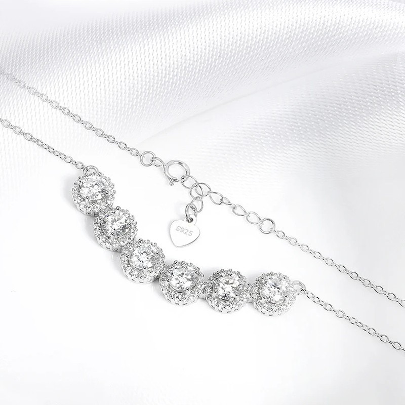 Round Cut Real Moissanite Smile Pendant Necklace Women Chain 925 Sterling Silver