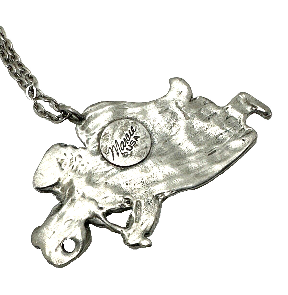 Vintage MARCIE USA Pewter Angel Pendant Necklace Artist Painting Art Palette 24″