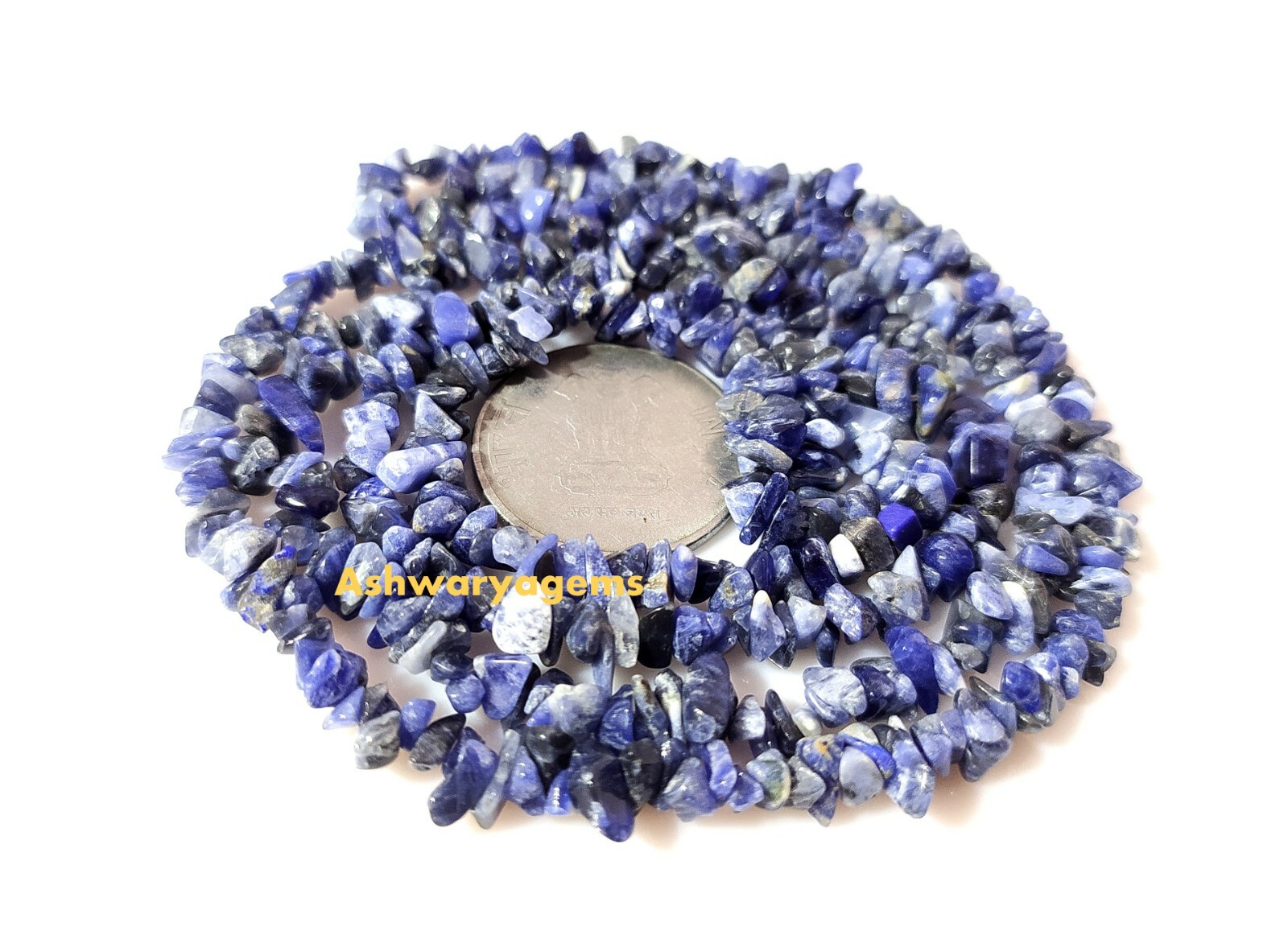 Sodalite Chip Necklace 4-6mm Nugget Smooth Natural Gemstone Beads 34″Inch