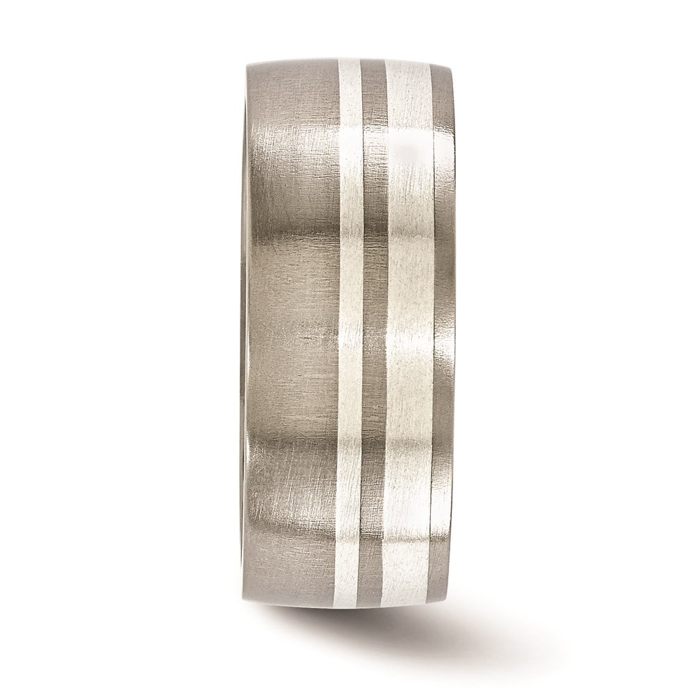 Titanium and Argentium Sterling Silver Brushed 9mm Band Ring Size 10 for Men’s