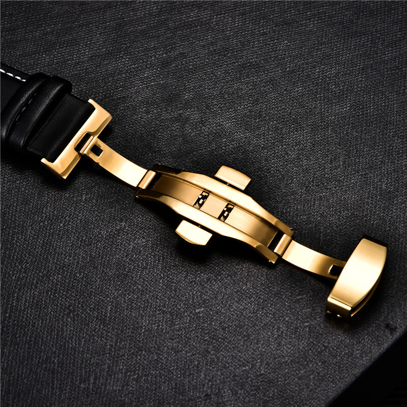 Retro Leather 14mm-24mm Wrist Watch Band Strap Butterfly Buckle Deployment Clasp