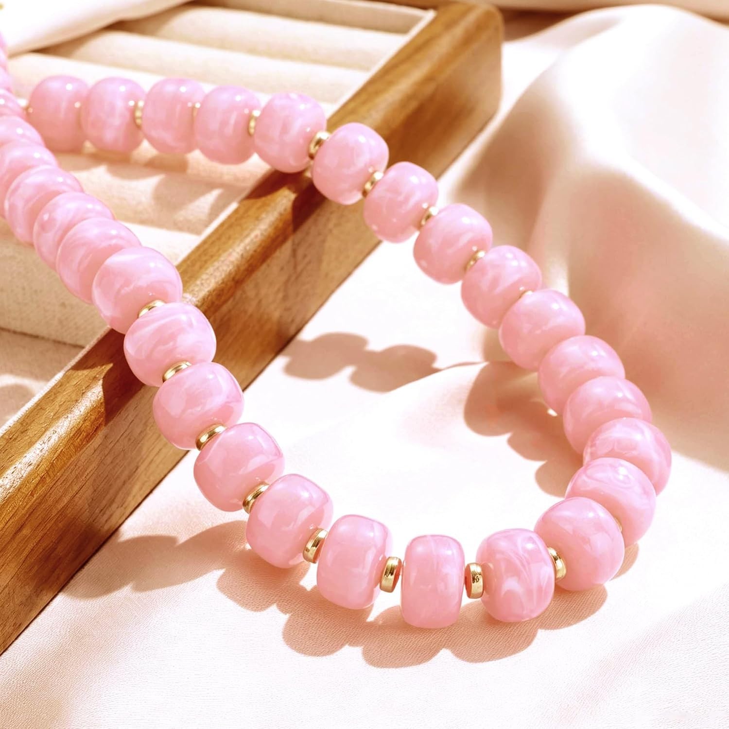 Unique Pink Chunky Beaded Necklace for Effortless Boho Summer Style