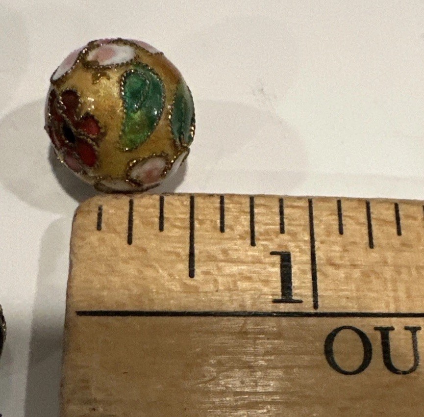VTG Enamel Cloisonne Bead Lot Of 4 20mm & 10mm Approx. Floral Colorful Beads SEE