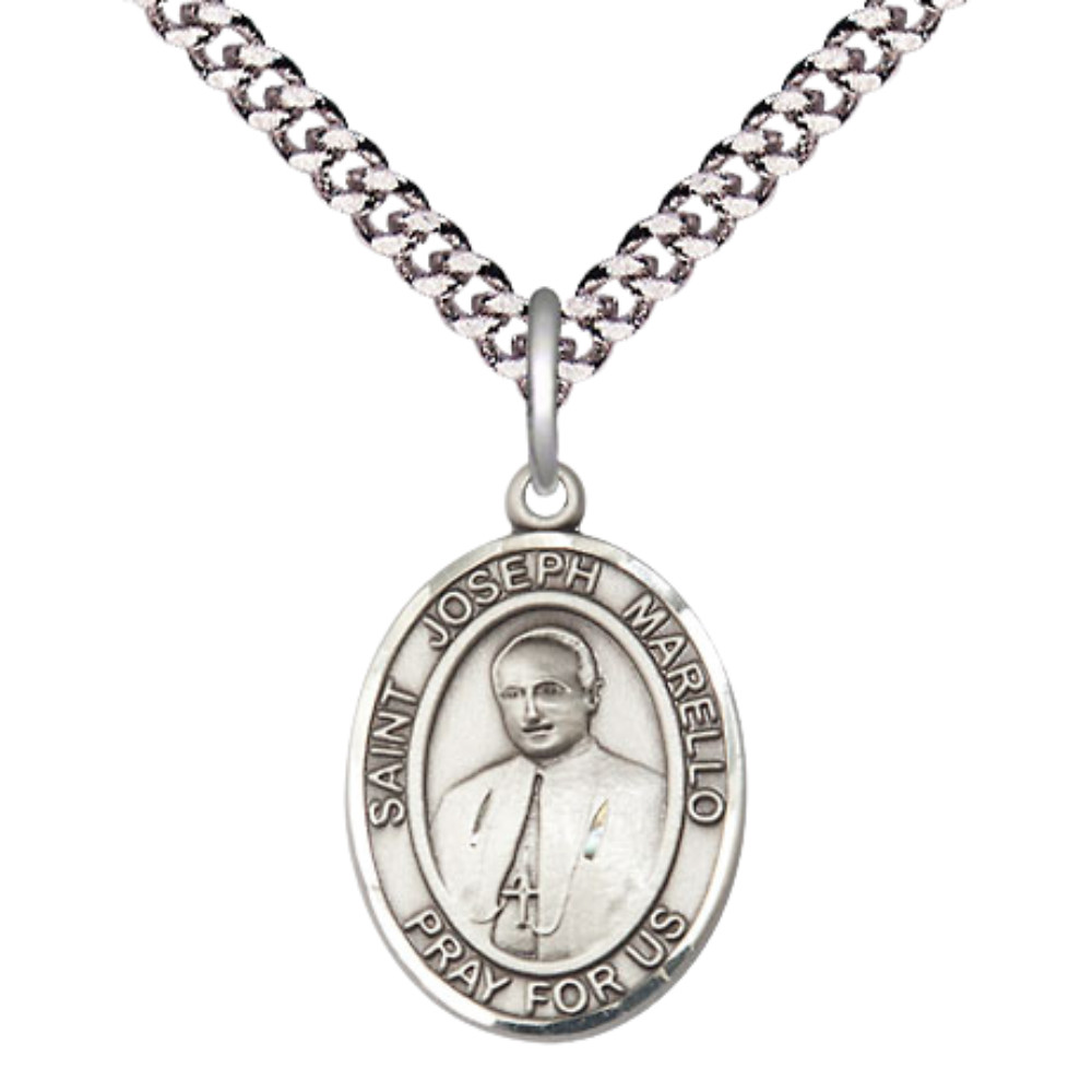 Sterling Silver Saint Joseph Marello Medal 24″ Lobster Claw Chain Necklace