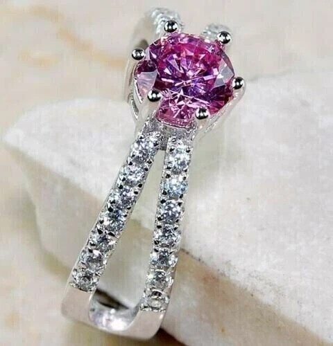 2Ct Round Cut Natural Sapphire Engagement Ring 14K White Gold Plated 925 Silver