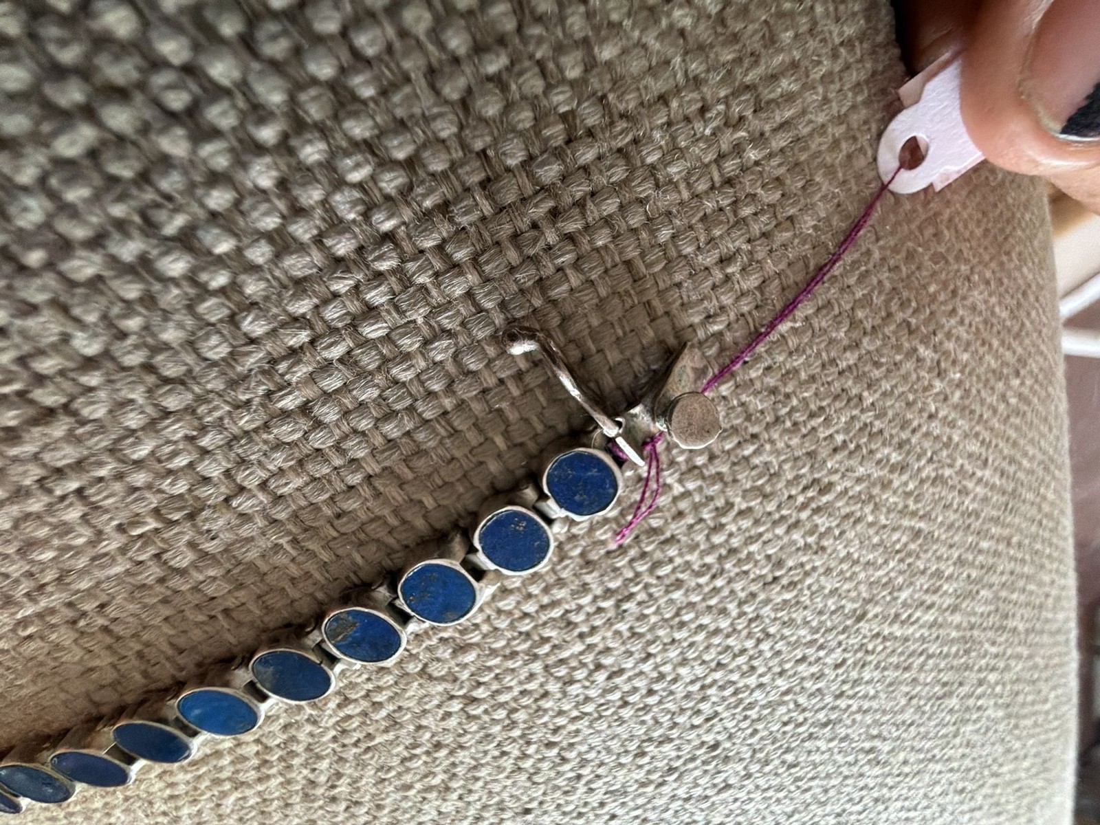 Vintage Chile 925 Sterling Silver Lapis Lazuli Oval Link Tennis Bracelet