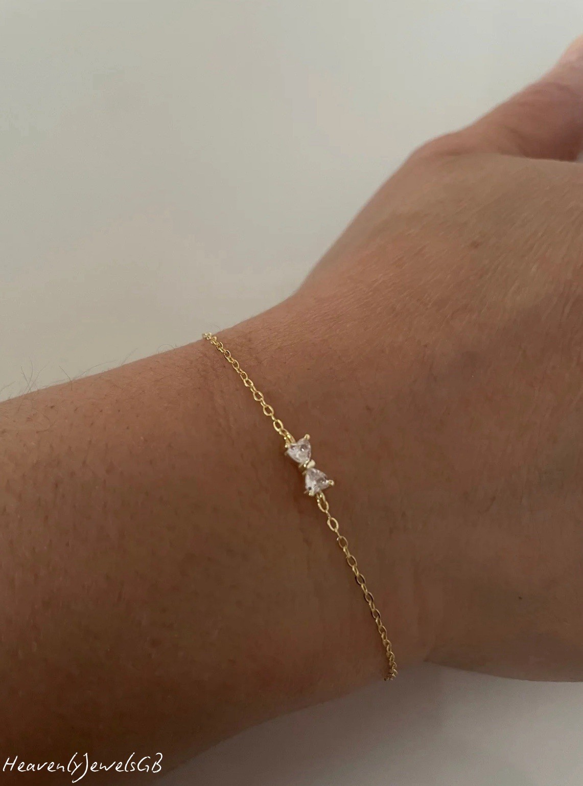 18k Gold Plated 925 Sterling Silver Dainty Thin Bow Bracelet