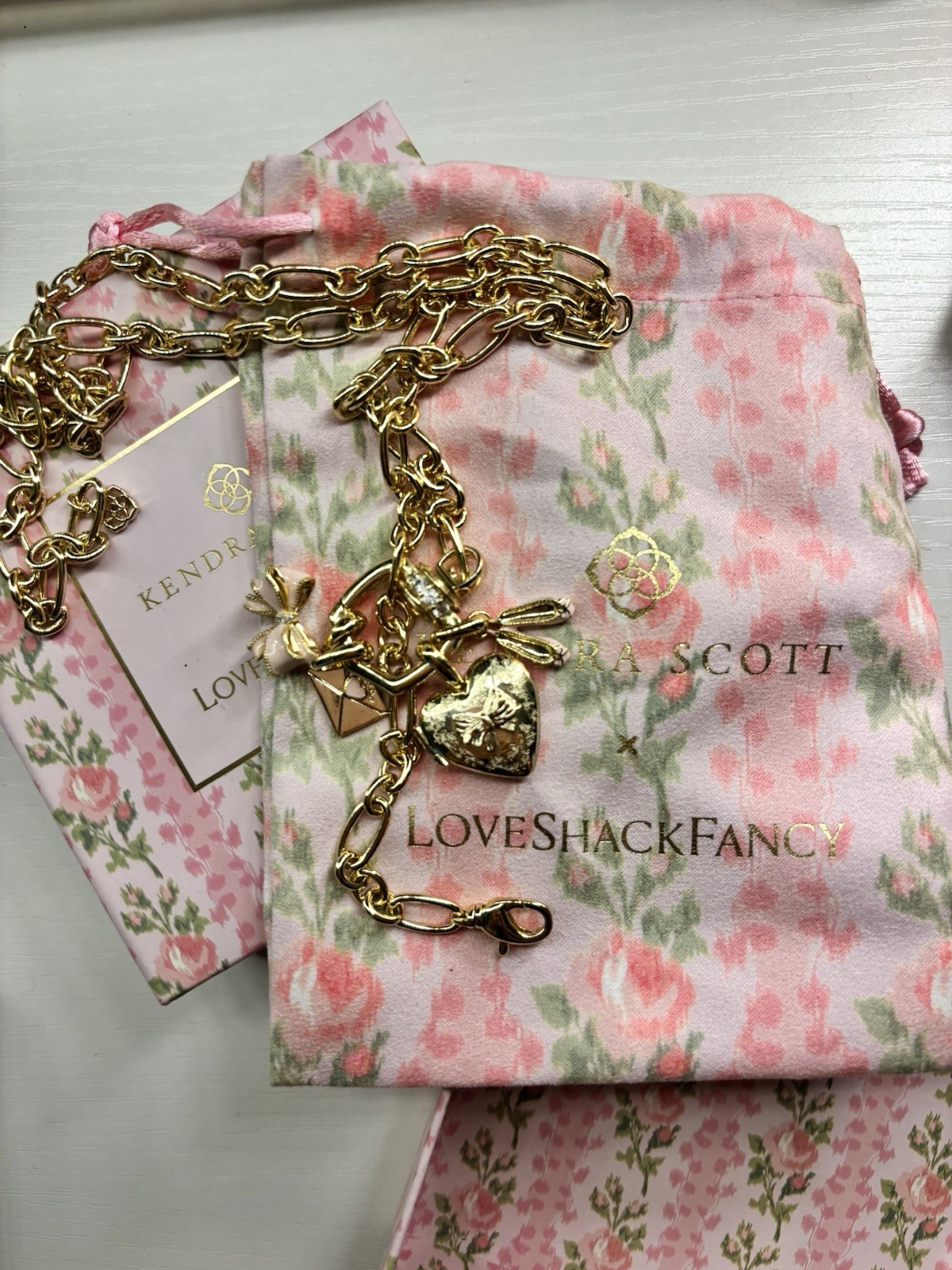Loveshackfancy x Kendra Scott Gold Heart & Bow Charm Cable Chain Necklace