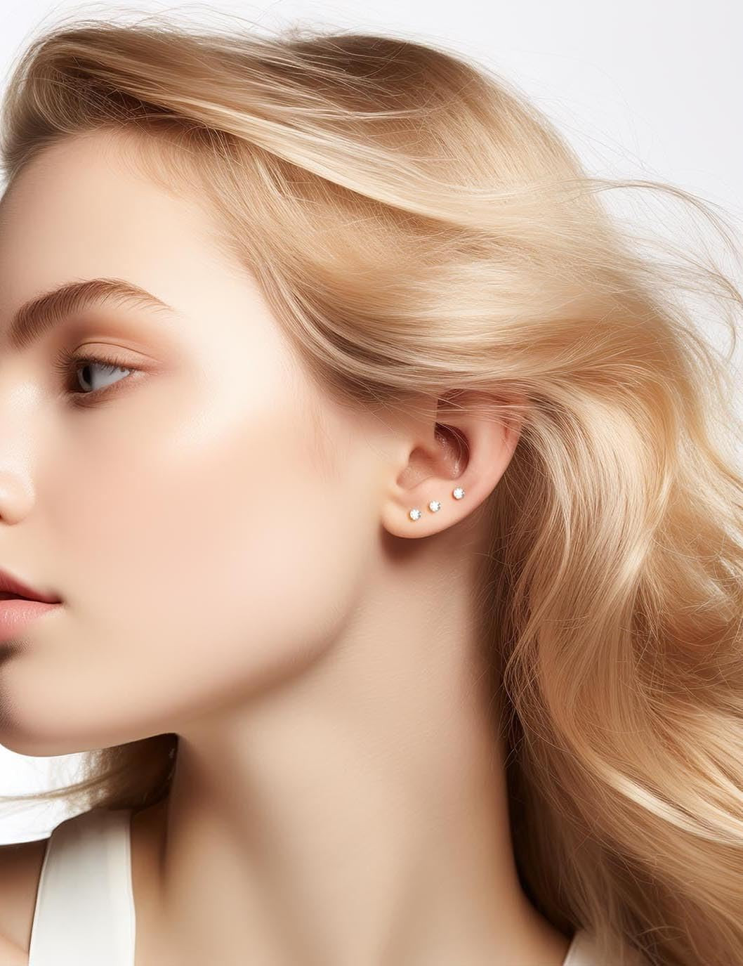 10 Pairs Small Stud Earrings for Women Hypoallergenic Multiple Piercings | Clear