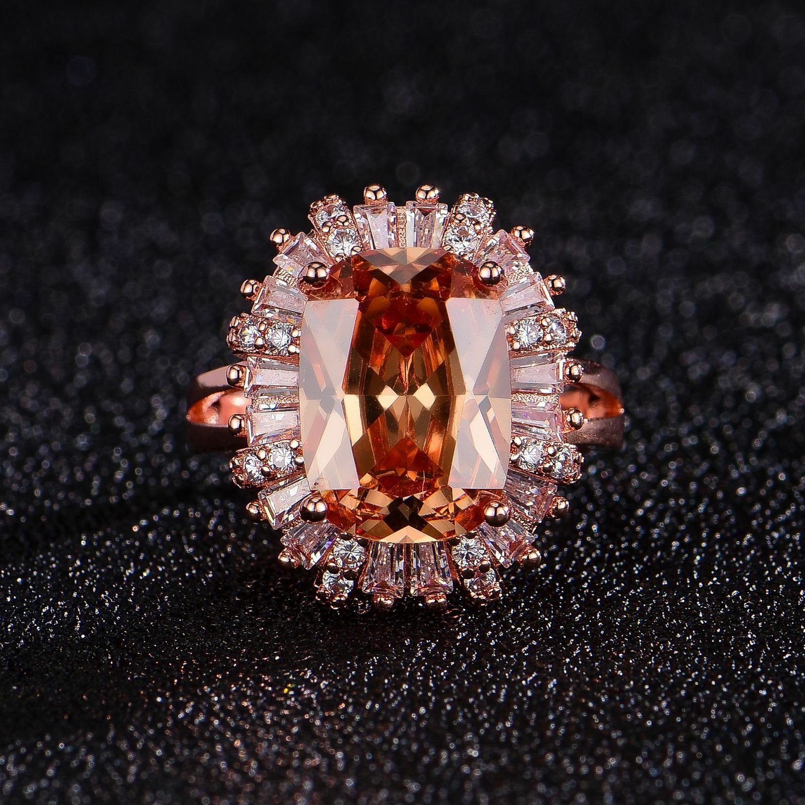 Huge Genuine Champagne Morganite Gems Rose Gold Plated Silver Ring Size 6-10 New