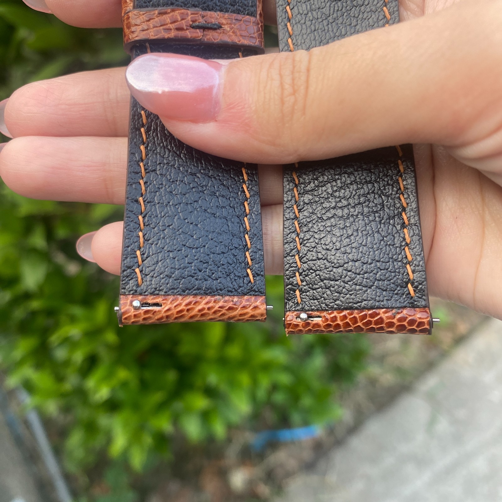 Light Brown Ostrich Leather Watch Band Custom Leg Skin Watch Strap Silver Buckle