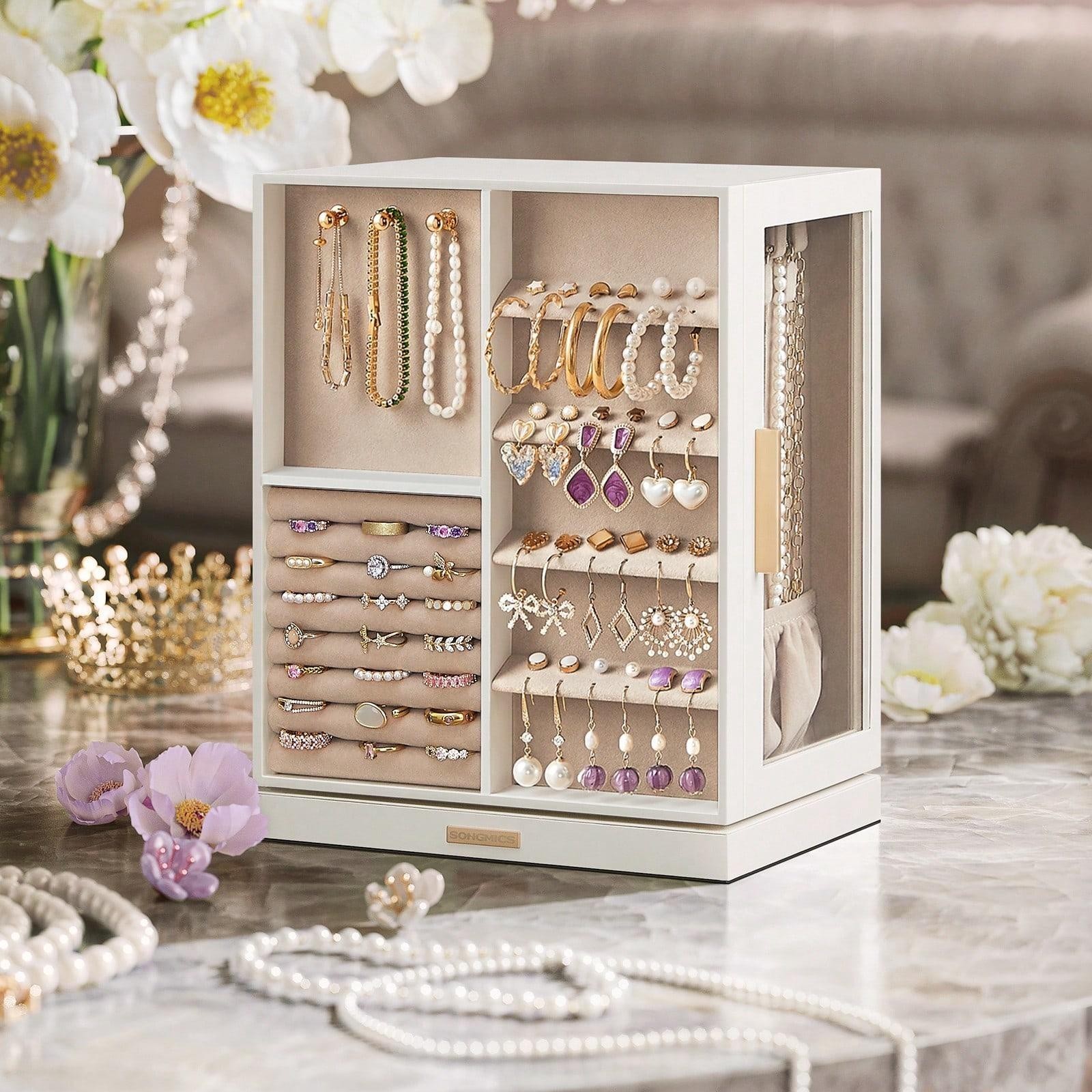 360 Rotating Jewelry Box 5 Drawer Organizer Velvet Storage Case Gift