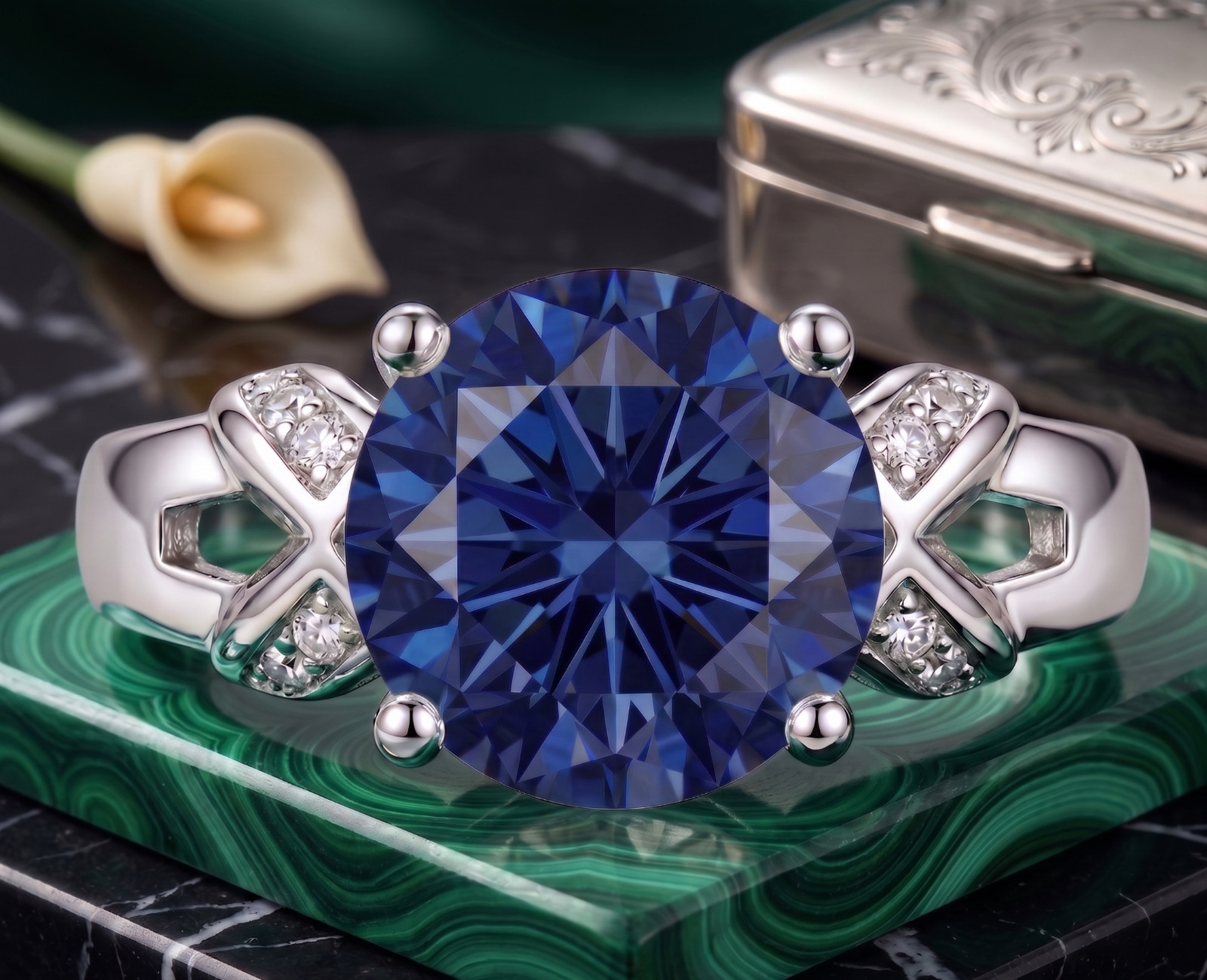 6.00 Ct Certified Round Shape Blue Natural Diamond Ring VVS1 White Gold Finish