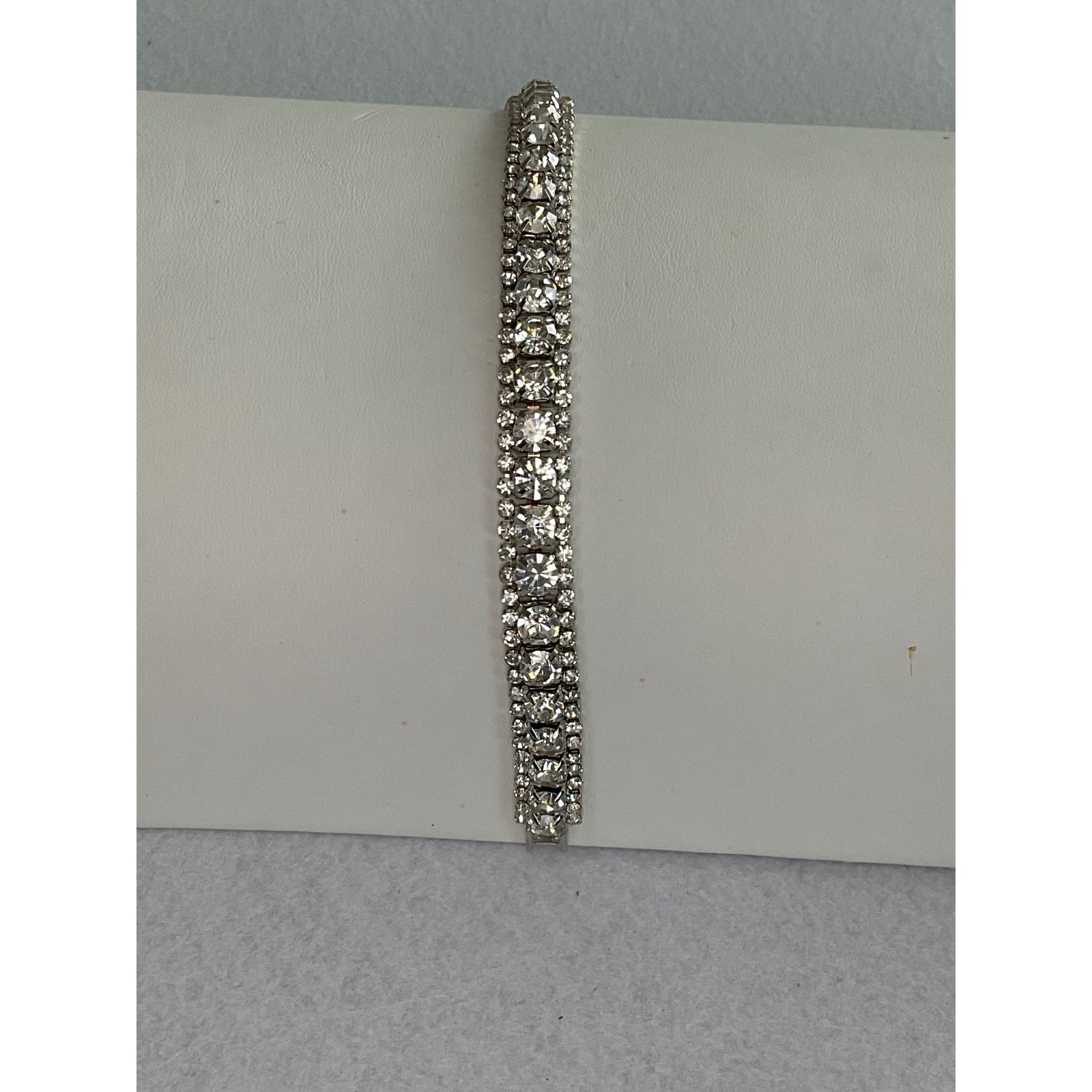 Bracelet rhinestone crystal silver tone fold over clasp bridal formal New