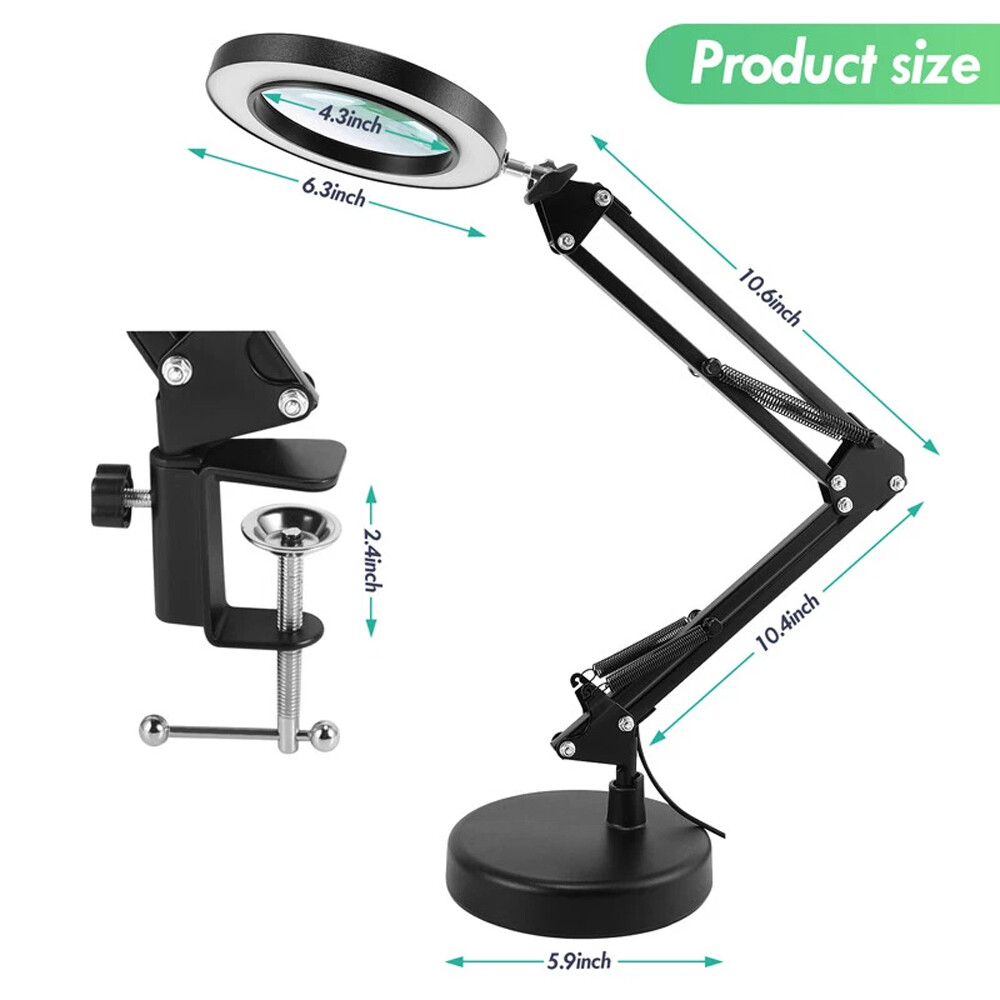 10X Magnifying Glass with Light and Stand, 2-in-1 LED Magnifier Desk Lamp for US