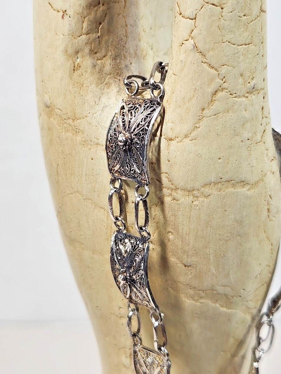Topazio Portugal Link Articulated Filigree 925 Sterling Silver Bracelet 7.25in