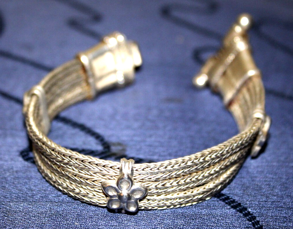 BALI ARTISAN DESAK SUARTI WOVEN 900 SILVER STAITON SCREW CLASP BRACELET 46g