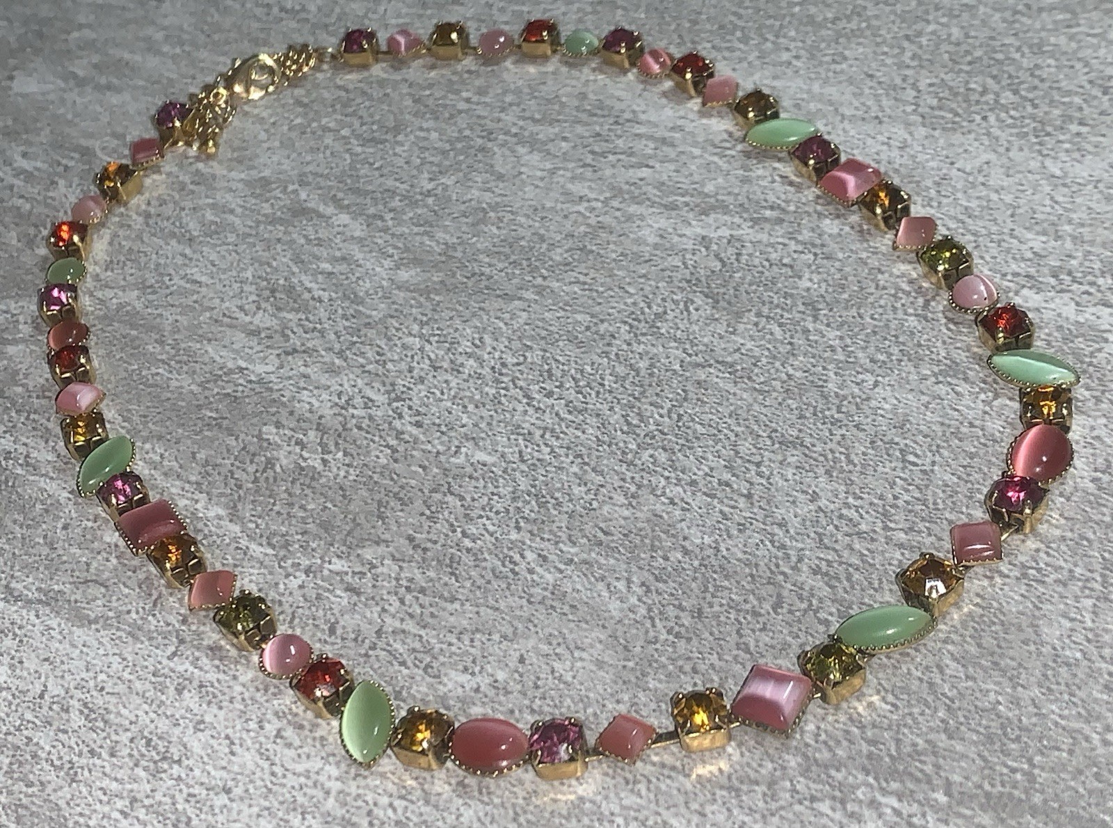 Glass Pink Moonstone Cat’s Eye Pastel GLOW Crystal Rivière Necklace Lk Sorelli