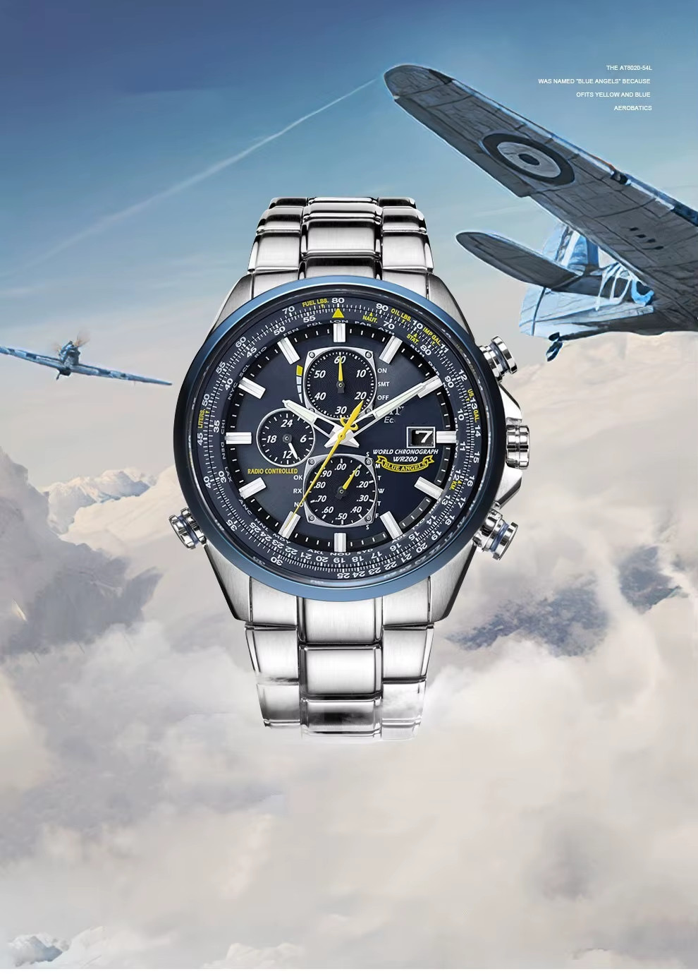 Blue Angels Watch for Men, Pilot Military Aviation Watch, Stainless Steel Bracel