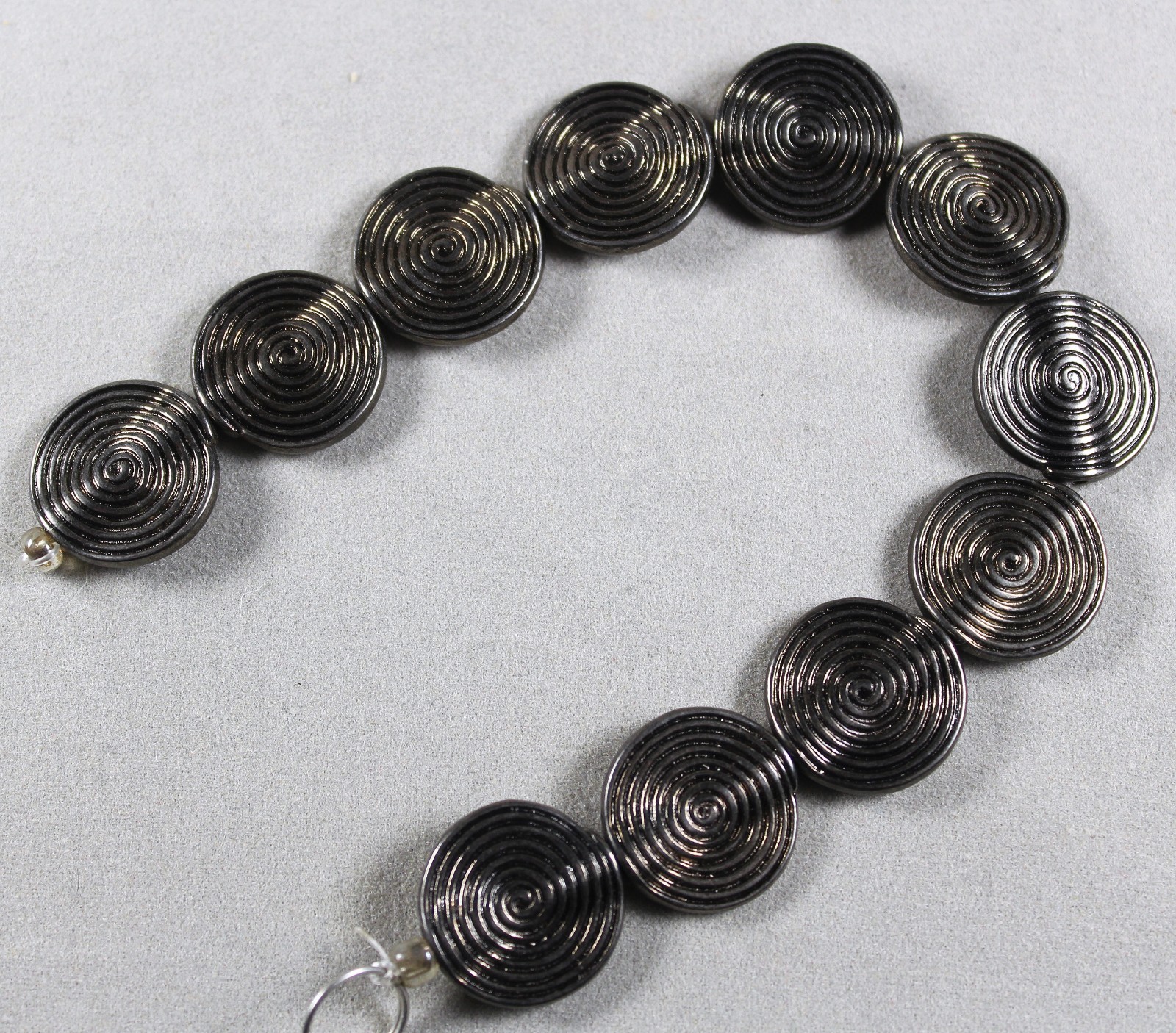 Black Metal 18mm Spiral Coil Coin Metal Beads 8″ Strand Lead & Nickel Free