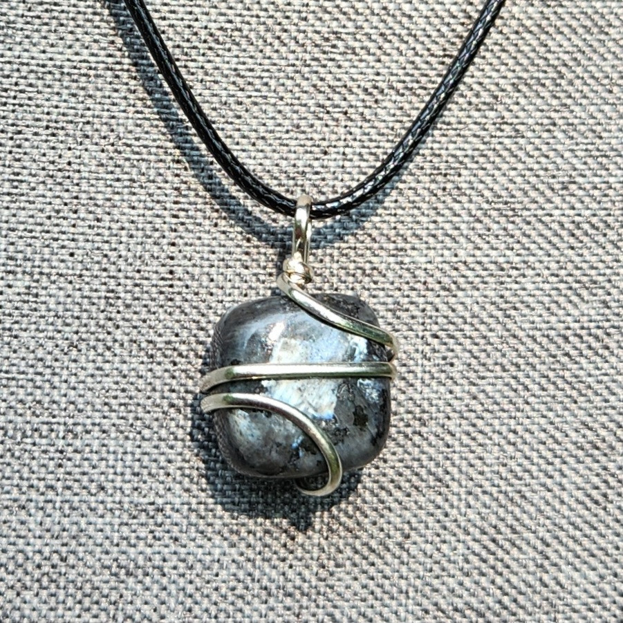 Larvikite Pendant Necklace – Black Protection Stone w/ Dark Flashes, Root Chakra