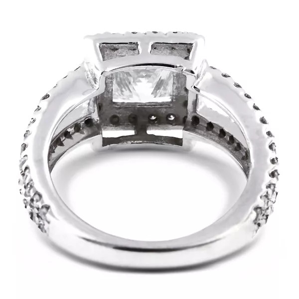 Engagement Ring 14K White Gold Halo 2.76 Carat Princess Lab-Grown Diamond E VS2