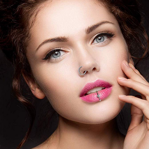 2 Pcs C-Shaped Nose Hoop Ring Lip Ear Stainless Steel Body Piercing Jewelry 20G