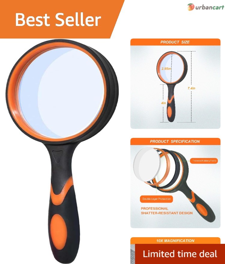 10X Magnifying Glass with Non-Slip Grip – Versatile & Portable for All Ages