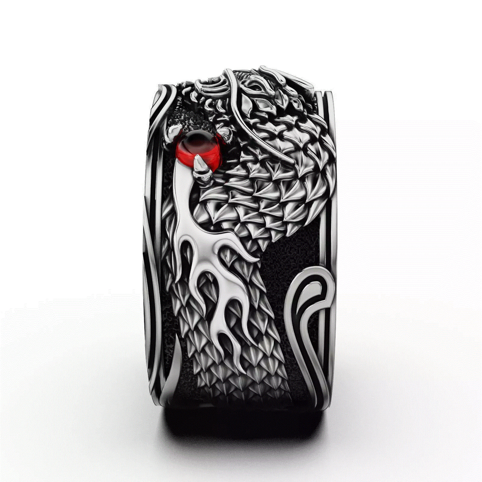 Oxidized Men’s Japanese Dragon Gothic Punk 925 Sterling Silver Statement Rings