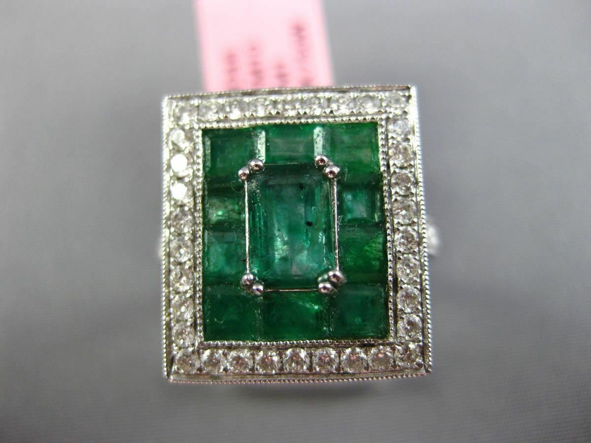 LARGE 3.24CT DIAMOND & AAA COLOMBIAN EMERALD 18K WHITE GOLD FILIGREE SQUARE RING