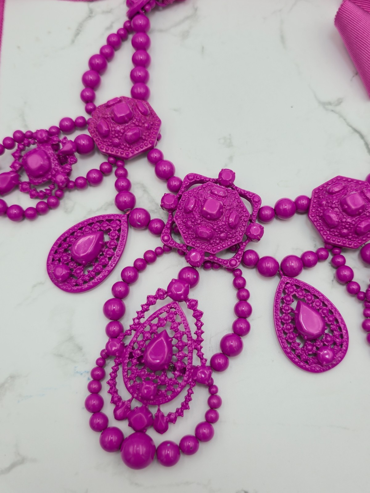 Lanvin H&M Pink Statement Necklace Ribbon Bib Rare Designer Collab