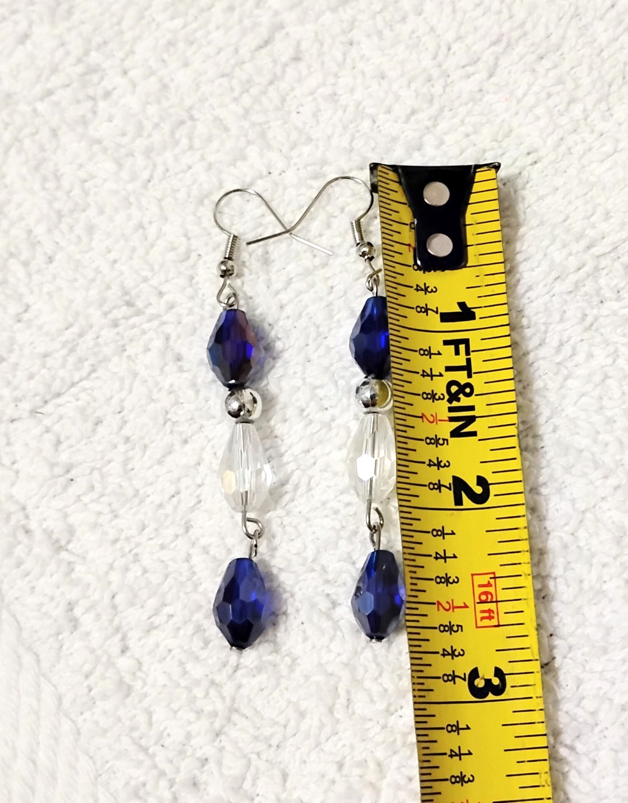 Handcrafted Jewelry 35″ Blue Clear Faceted Glass Teardrops Necklace Earring Set