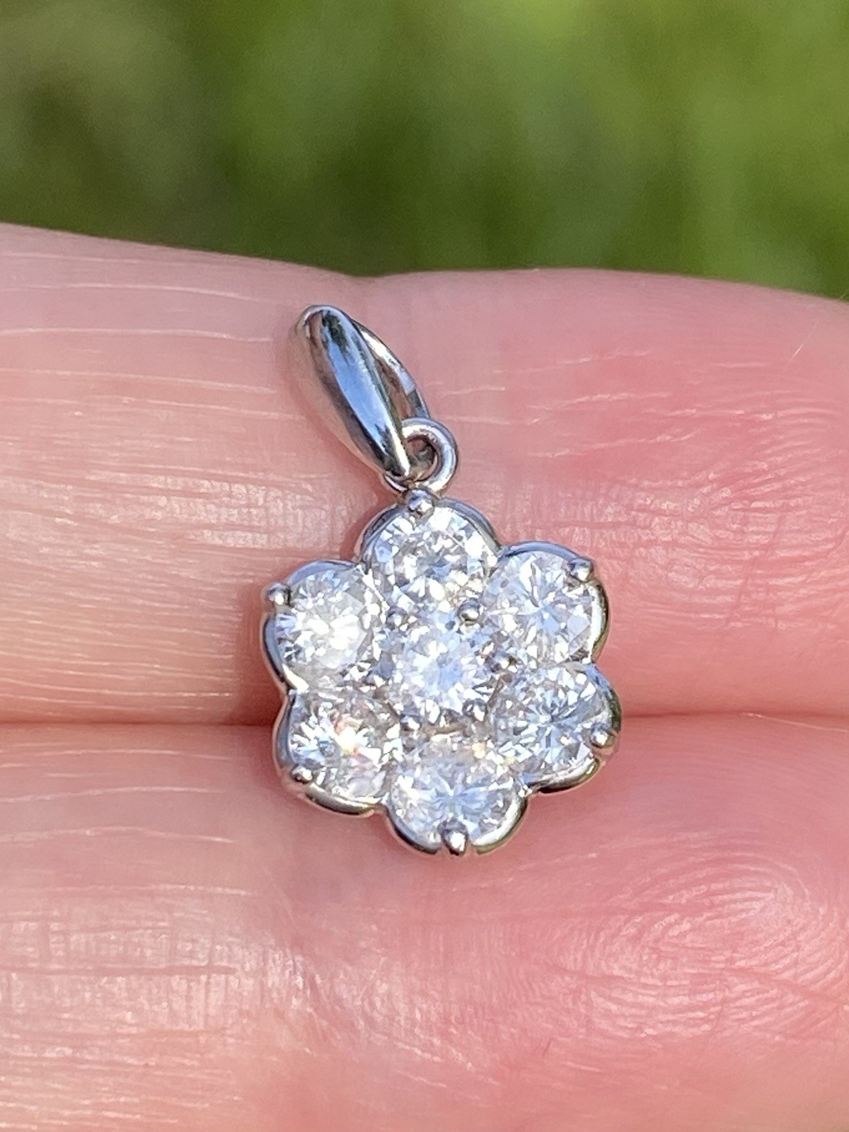 1.00CTW 100% Natural Diamond Flower Cluster Platinum Pendant