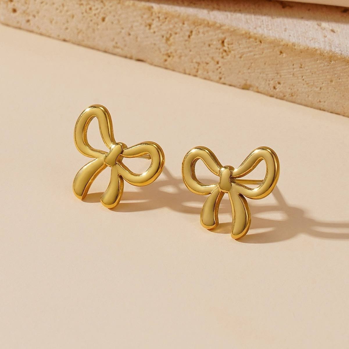 18K Gold-Plated Stainless Steel Bow Earrings (1.27 cm)