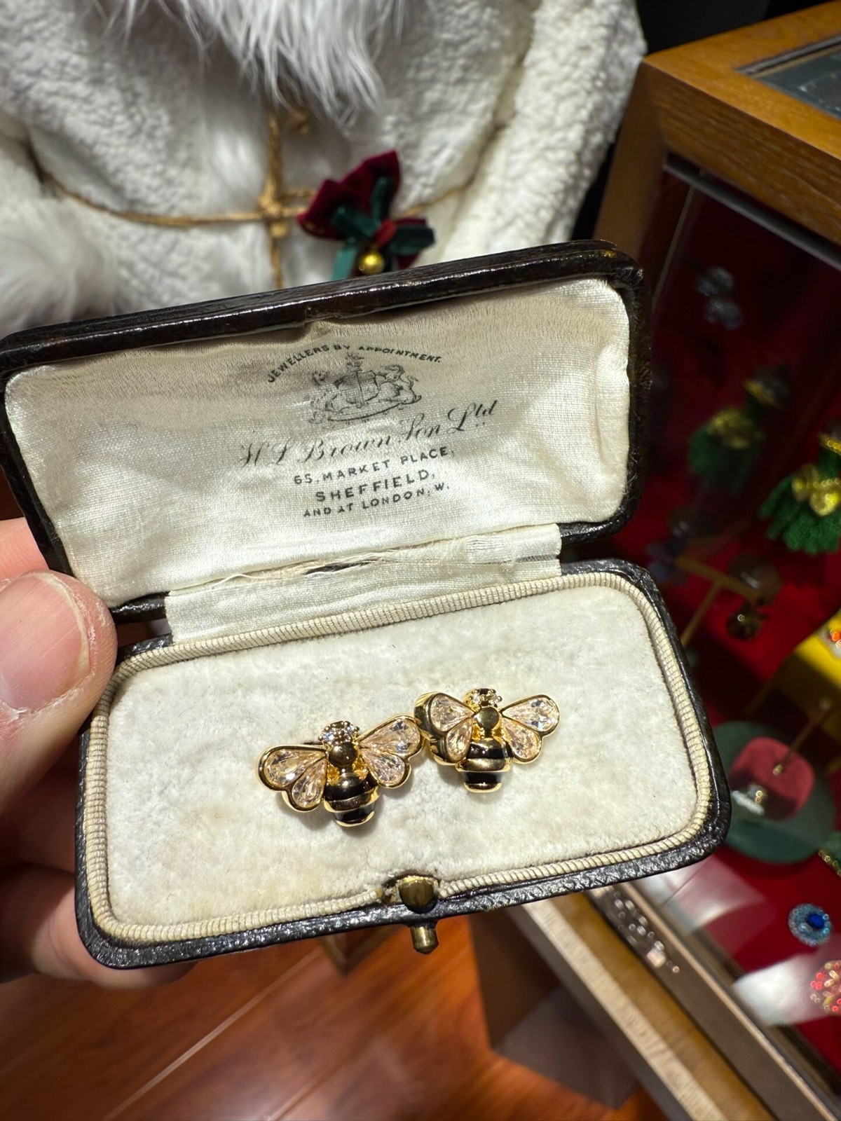French Vintage Bee Earrings Enamel Studs Imported Material Rare Quota Item