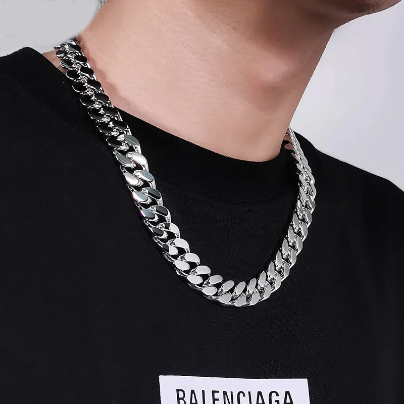 8MM-14MM Stainless Steel Cuban Chain Necklace For Men Punk Thick Long Neck Male