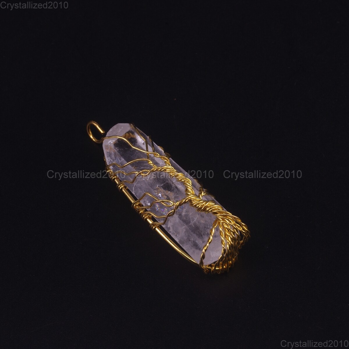 Natural Gemstone Quartz Crystal Rock Stick Handmade Wire Wrap Life Tree Pendant