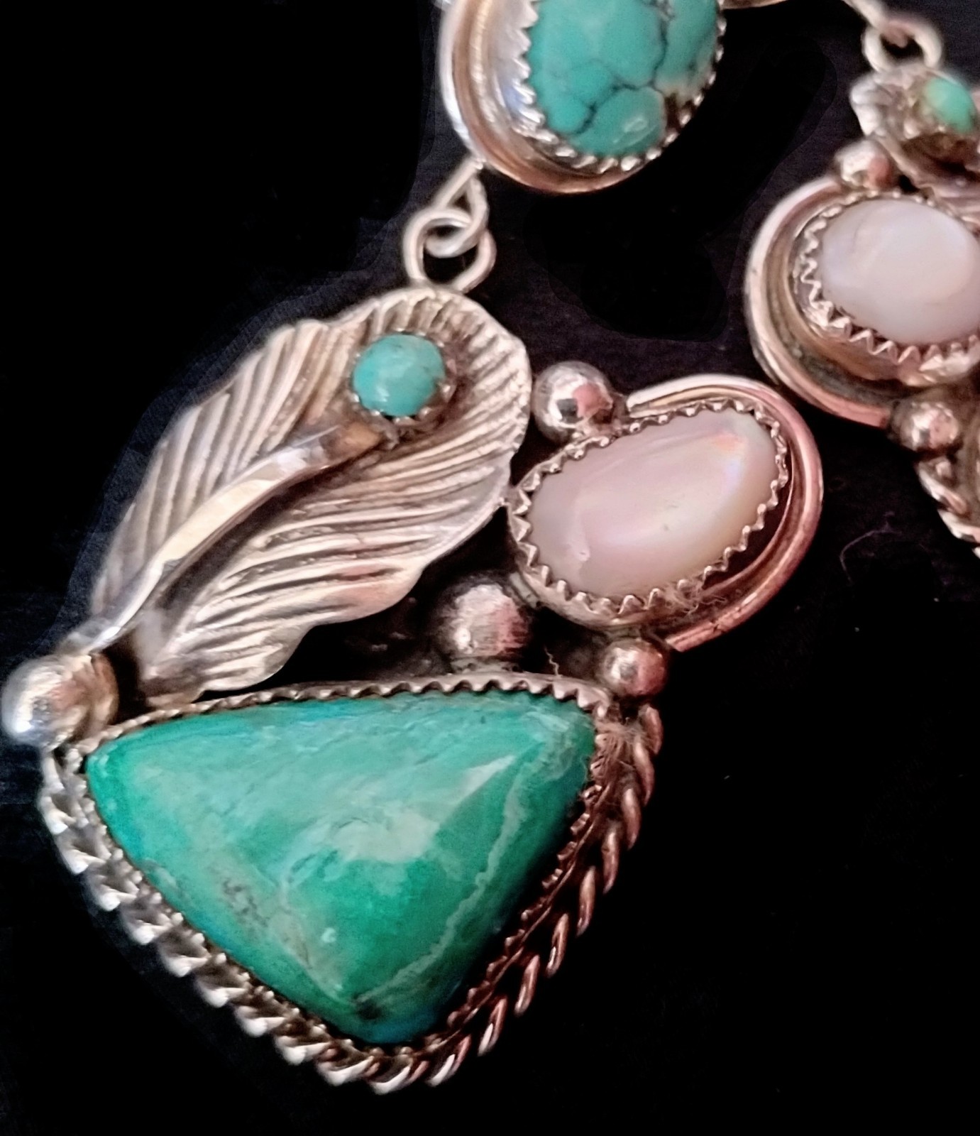 NAVAJO TURQUOISE DANGLING EARRINGS 2.5″ Long /Sumptuous Rich Unique/Touch Of MOP