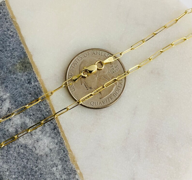 14K Solid Gold Paperclip 2mm Link Chain Necklace, 14k Real Solid Gold – CH571