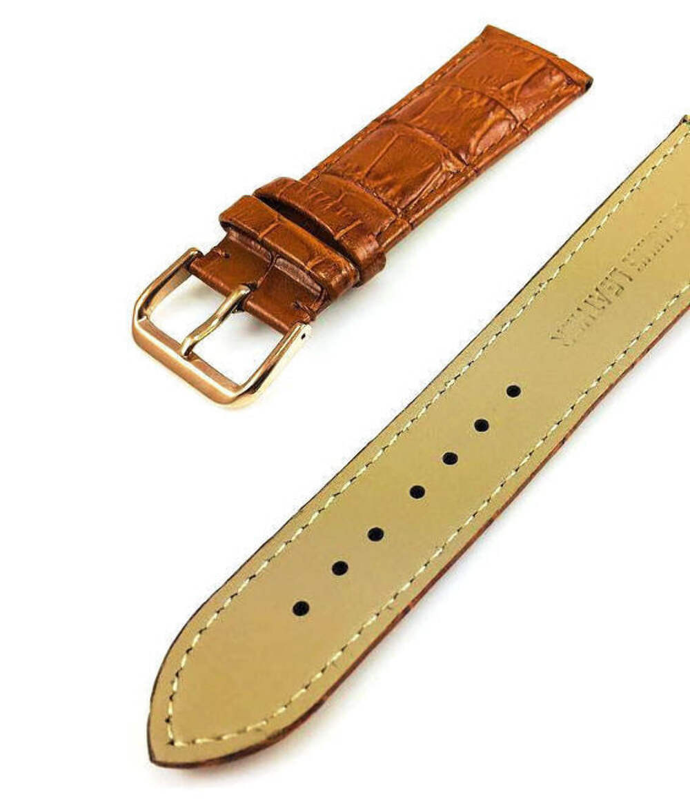 Light Brown Croco Leather Replacement Watch Band Strap Rose Gold Buckle #1074