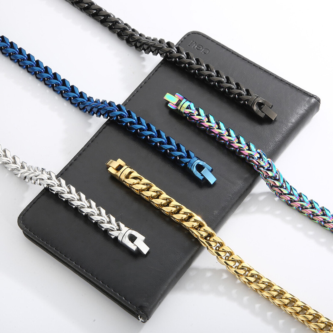 Men’s Wheat Chain Bracelet Stainless Steel Chain Bangle 5 Colors 8mm/10mm 9.05″