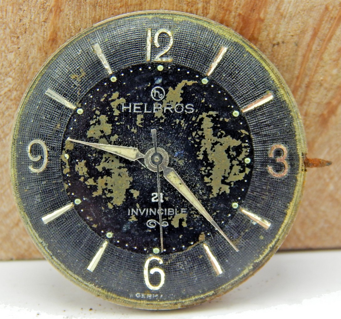 Vintage Helbros P50-65 21 Jewel men’s wrist watch movement with dial and hands