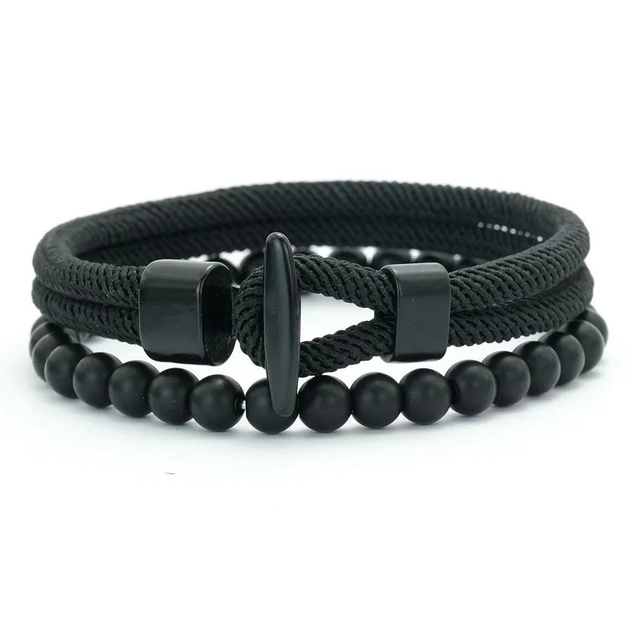 2Pcs Beads Rope Bracelet Set Men Tiger Eyes Malachite Stone Handmade Jewelry