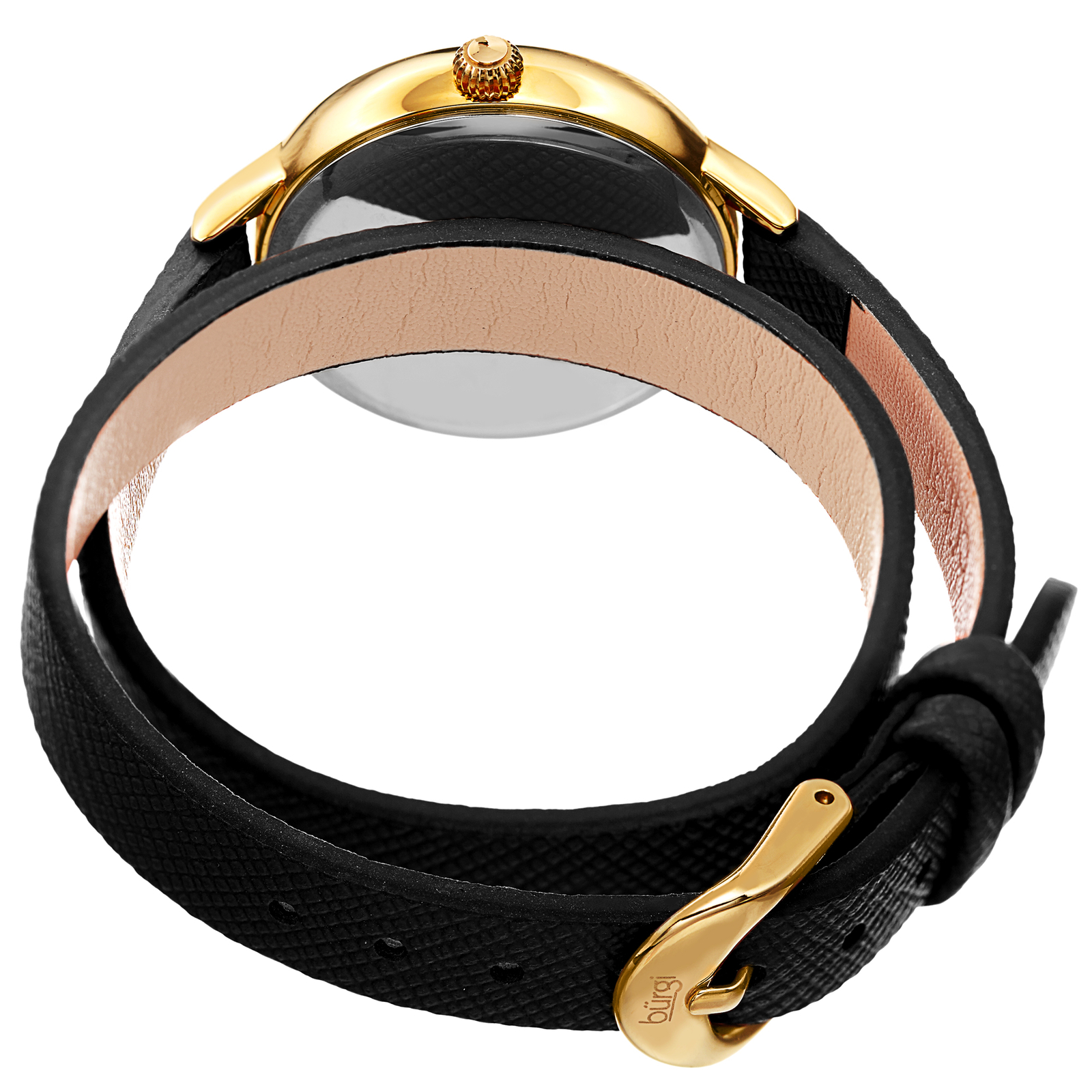 Women’s Burgi BUR224BK Diamond Crystal Black Double Wrap Safiano Leather Watch