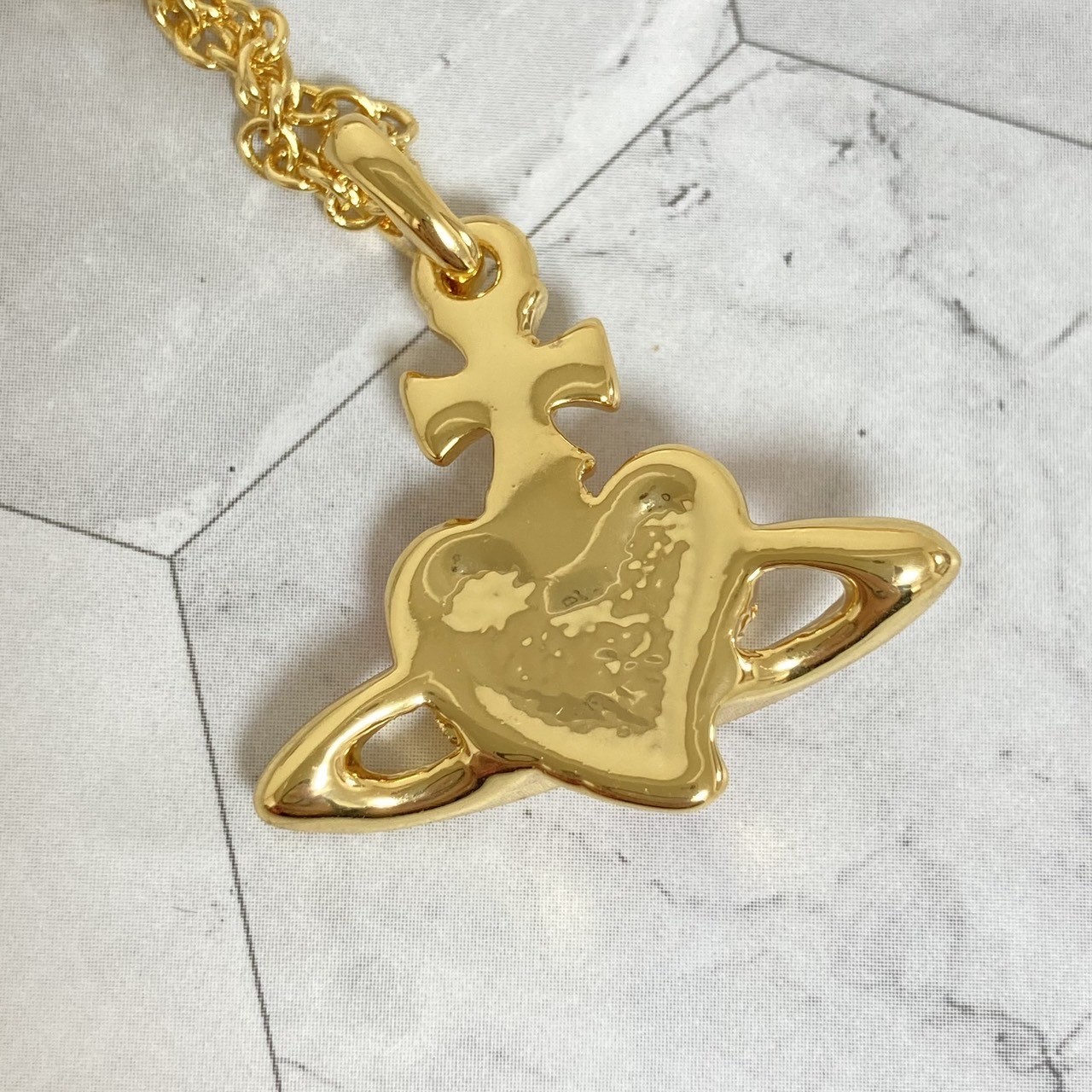 Vivienne Westwood Necklace Diamante Heart Gold White TOP 2.5cm NO BOX