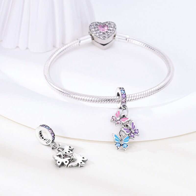 MULA New European Silver Plated Charm AAA CZ Enamel Butterfly For Women Bracelet