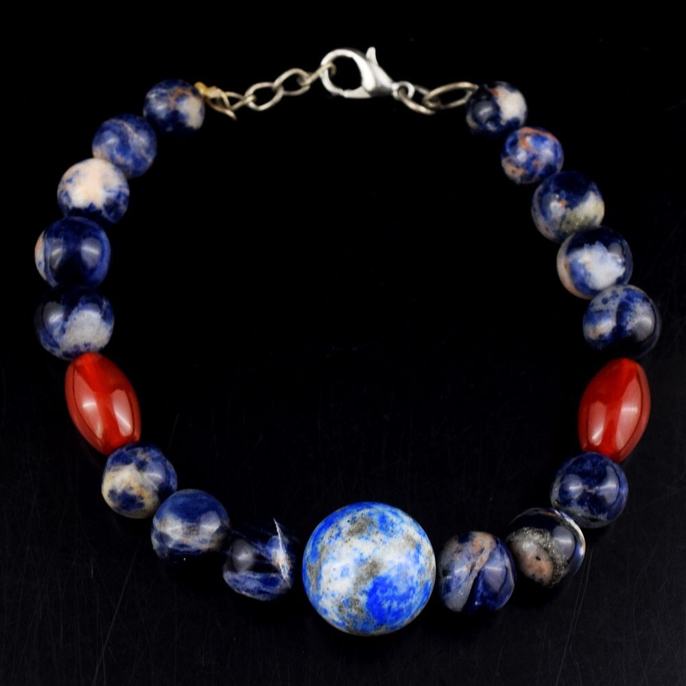 Sodalite , Lapis Lazuli & Onyx 100.00 Cts Beaded Excellent Bracelet VK 6* E643