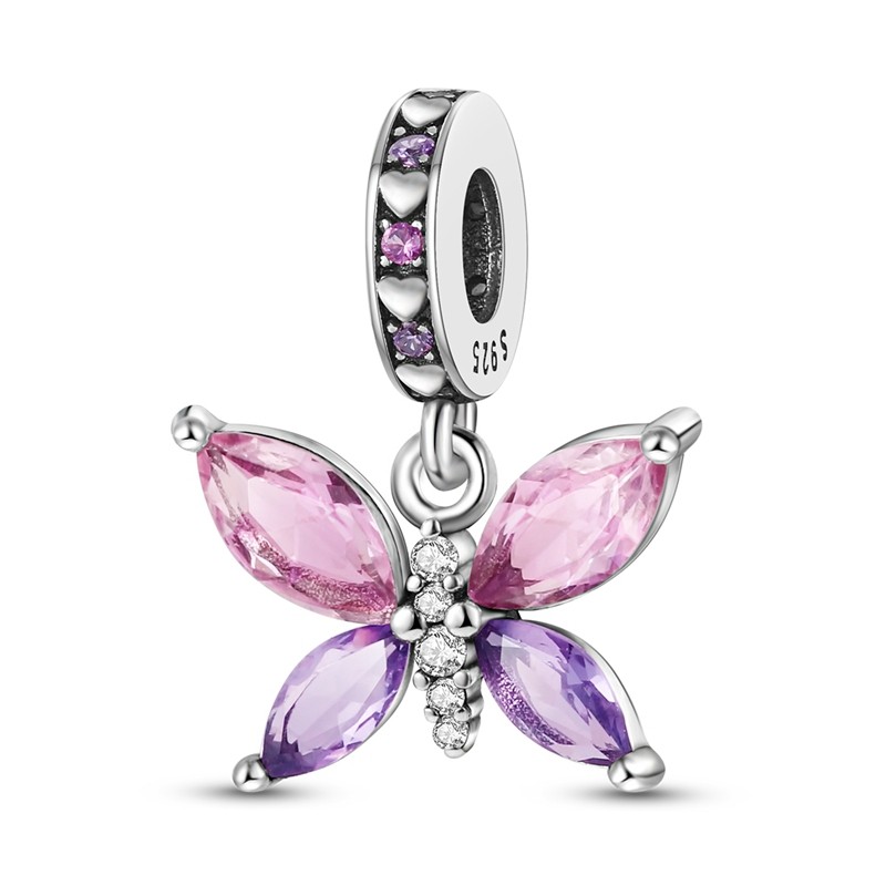 MULA Fashion 925 Silver DIY Charm Pink AAA CZ Butterfly Glass For Women Bracelet